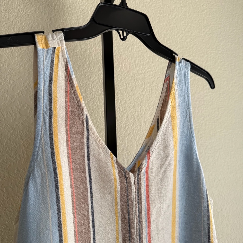 Colorful Striped V Neck Sleeveless Tank Large Multicolor Linen Vacation Beach - Picture 5 of 9